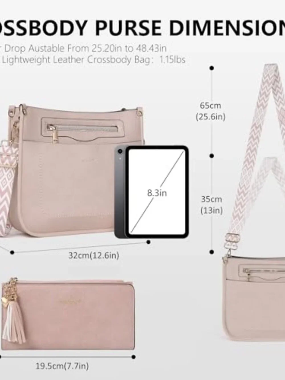 Vegan Leather Crossbody Bag and Wallet Set with Adjustable Strap